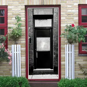 2pcs Vintage Industrial Style Decorative Door Wall Sticker Stereo Brick Wall Effect Self Adhesive PVC Decal Living Room Entrance Bedroom Background Wall Decoration Waterproof Removable Fake Door Mural
