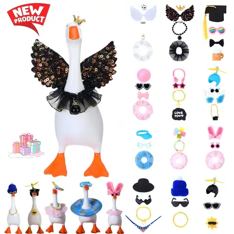 42-Pc 7-in Lightweight Sequin Desk Trinkets Kit - Angel Wings, Funny Comedy Hat, Sunglasses, Necklaces, Party Props, Magnetic Porch Key Holder Decor (Quirky Gift Accessories, Beach-Ready; Goose Not Included)