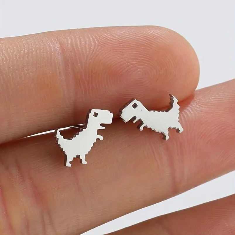 Stainless Steel Tyrannosaurus Stud Earrings, 1/4 Pairs Mini Animal Character Earrings with Dinosaur Pendant & Reptile Motif for Men, Dinosaur Pendant Earrings