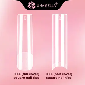 UNA GELLA Nail Tips – 216PCS Long Square Full & Half Cover, Pre-file, No C Curve, DIY Gel Press On Nails, 12 Sizes, Clear Gel Nail Extensions for Art Salon