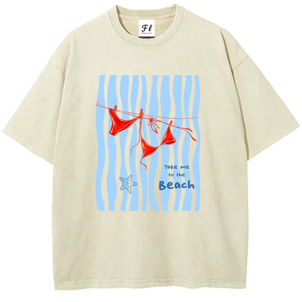 Take Me To The Beach Bikini Graphic Oversized T-Shirt, Vintage Washed Summer Coastal Aesthetic Tee, Unisex Streetwear Casual Top,back to school,back to school shopping