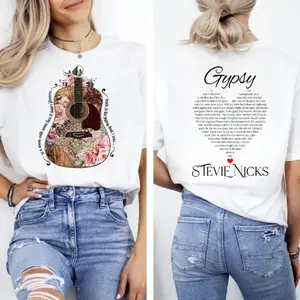 Stevie Nicks Gypsy T-Shirt, Vintage Floral Guitar Graphic Tee, Retro Music Lyric Shirt, Fleetwood Mac Fan Gift, Boho Rock Band