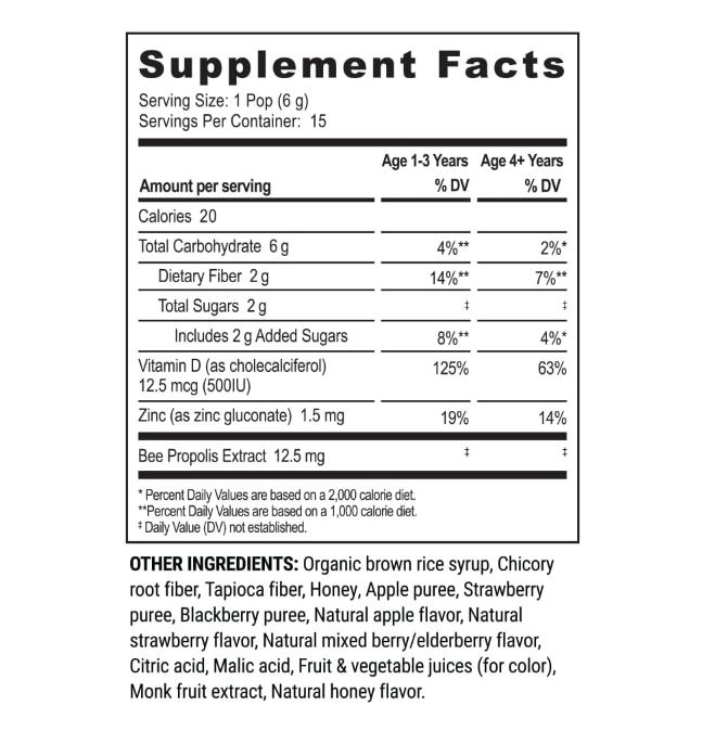 Kids Throat Soothing Lollipops -  Vitamin D & Honey, Under 2g Sugar, Clean Ingredients,15 ct