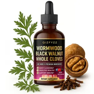 Black Walnut & Wormwood Herbal Tincture — 11-in-1 formula with Whole Cloves, Berberine, and 8 additional botanicals; 2 fl oz (1-month supply), Berry Mix Flavor.