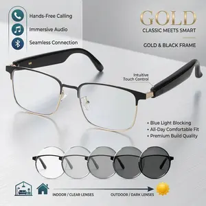 VUB bluetooth audio smart glasses, unisex blue light blocking glasses, remote shooting, open microphone and speaker, magnetic charging, photochromic polarized lenses, voice assistant, translation.