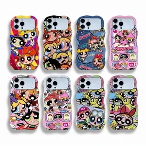 Kawaii Powerpuffs Anime Girls Wavy Film Shell Painting Cute Phone Cases For iPhone 17 Promax Pro Air 16 Plus 15 14 13 12 Shockproof Protective Cover Best Gifts of Christmas Halloween Birthday Valentine Summer vibes