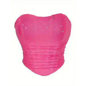 Women's Elegant Rhinestone Strapless Corset Bustier - Tummy Control Lace-Up Slimmer Seamless Design, Comfortab Womenswear Compression