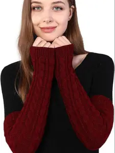 Women's Long Knitted Arm Sleeves, Warm Winter Accessories, Elastic Half-Finger Design, Perfect for Outdoor Use & Daily Wear