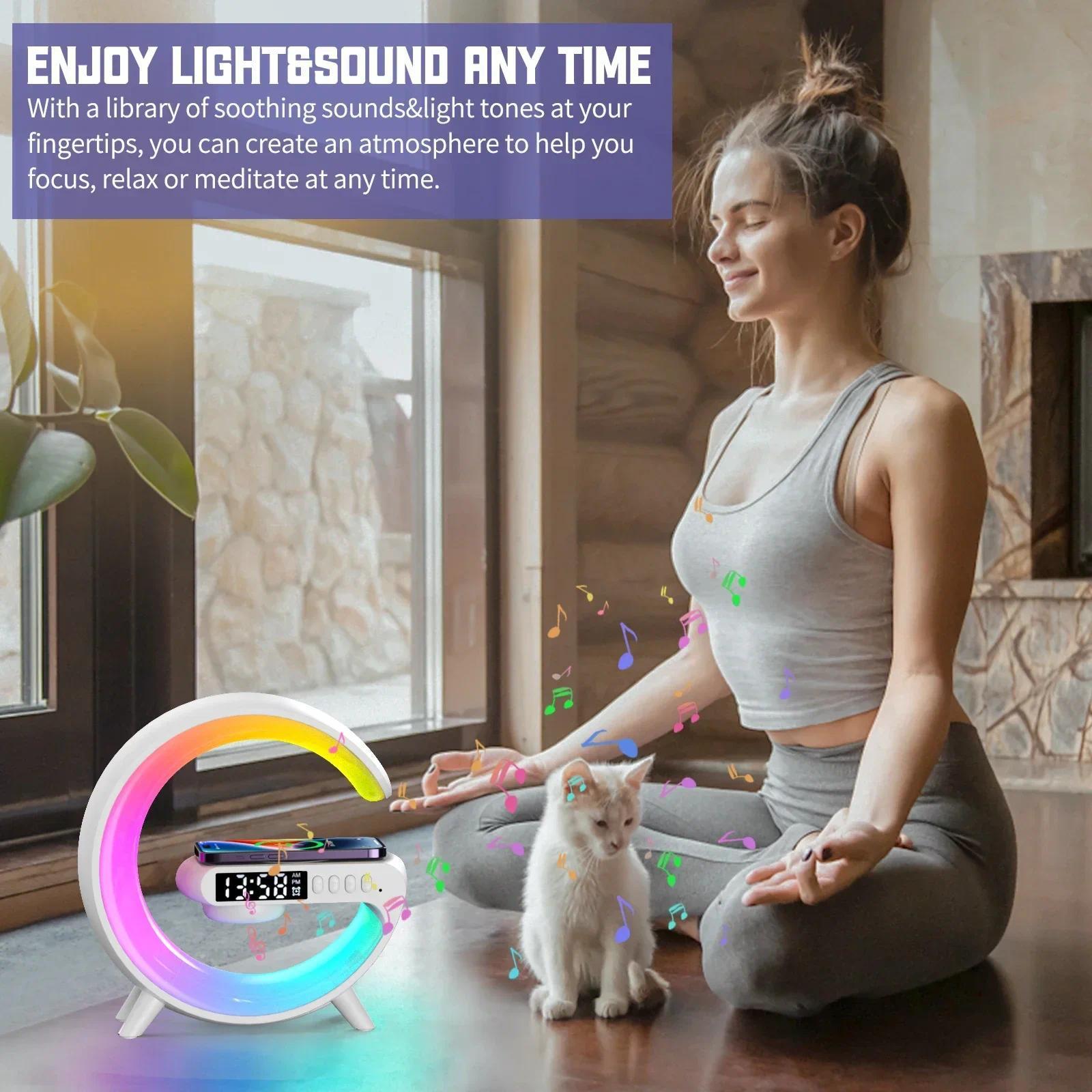 Multifunction RGB Light Bluetooth Speaker Alarm Clock 15W Wireless Charger Stand Pad Multifunction RGB Light Bluetooth Speaker Alarm Clock 15W Wireless Charger Stand Pad