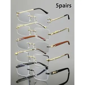 Men's Rimless Square Metal Glasses, Elegant Retro Design, High-End Lightweight Luxury Eyewear, Casual Fashion Accessory for Everyday Use