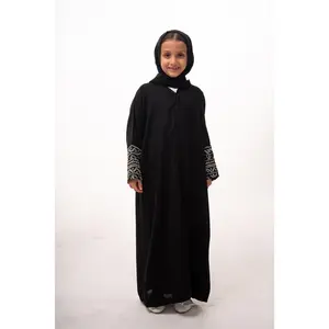 Black Beaded Wrist Girls Open Abaya with Strap
