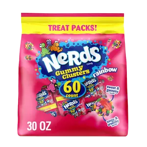 NERDS Gummy Clusters Sweet Chewy Candy Treat Packs, Rainbow Flavor, Crunchy Texture, 30 oz (60 ct) Variety Gummy Candy