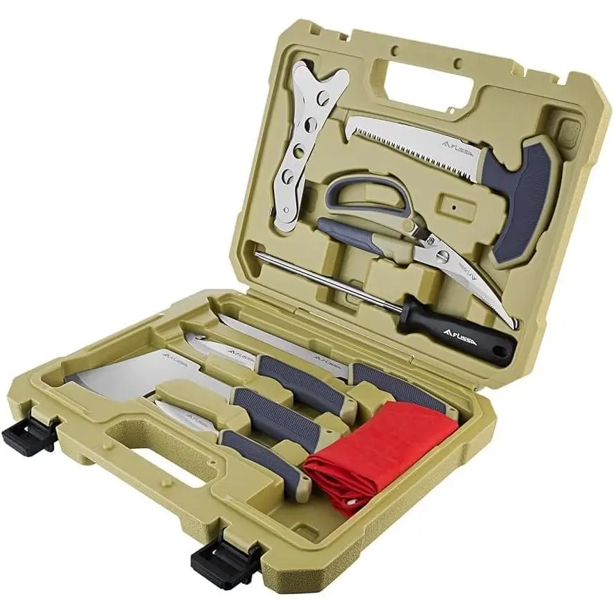 10-Piece Hunting Knife Set with Skinning Knife and Portable Case - For Deer Processing, Camping, Fishing