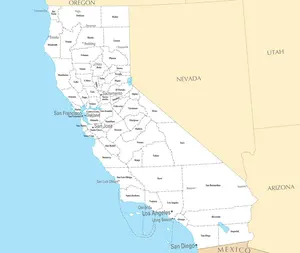 Map of California CA - County Map with selected Cities and Towns - Peel and Stick Wall Decal