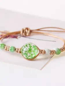 Women's Sweet Floral Handmade Beaded Bracelet, Adjustable Dried Flower Starry Sky Charm, Casual Style Jewelry for All Seasons