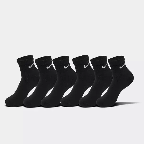 [Nike] PRO ANKLE TRAINER 6pk - Dri-FIT Tech & Impact Terry Sole, Arch Support Socks for Gym/Running (Black/White)