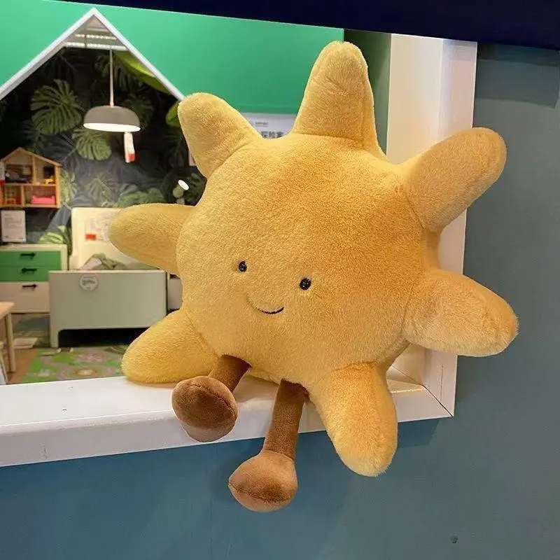 NEW Smile Face Moon & Yellow Sun Plushie Cushion High-Quality Stuffed Weather Toy for Kids Bedroom Decor Soft Sofa Throw Pillow