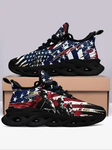 Men's Colorblock Star & Soldier Print Blade Sole Sneakers, Casual Comfortable Breathable Sports Running Shoes, Male All-match Round Toe Shoes for Daily Wear, Athletic Running Shoes
