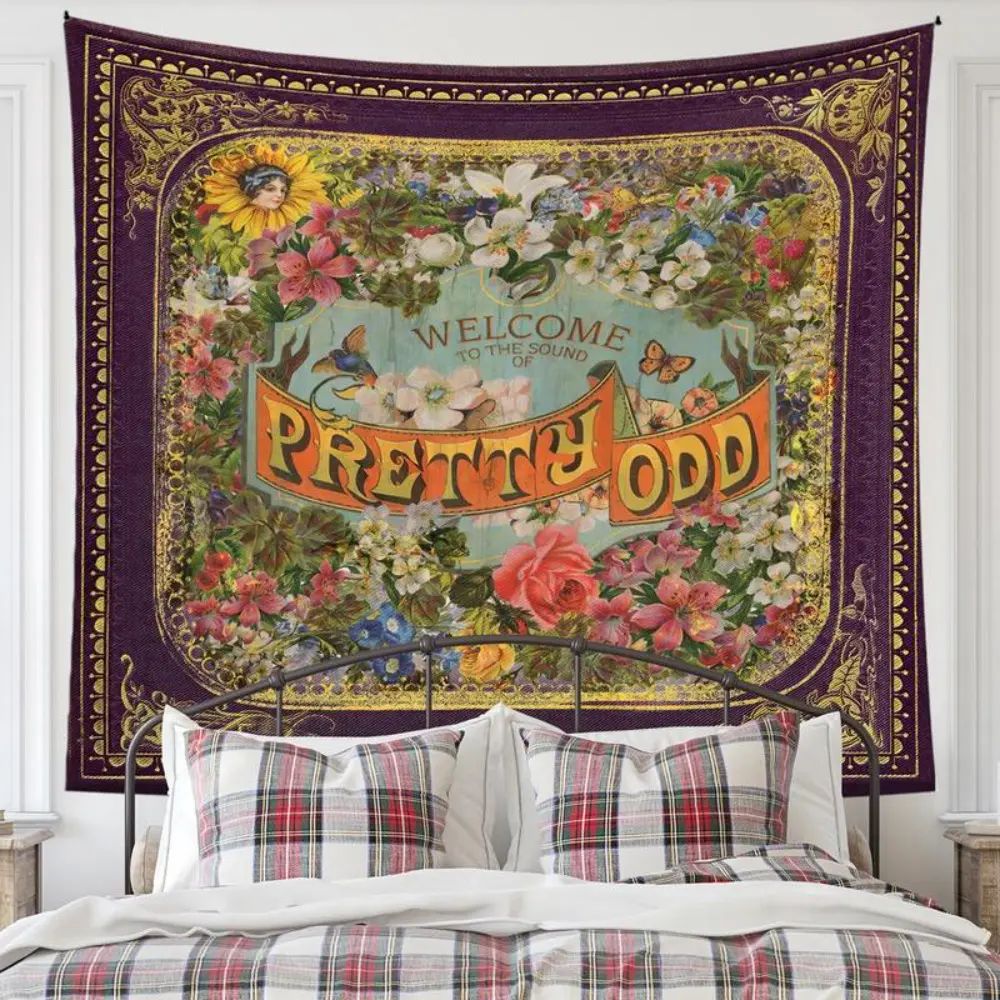 Vintage Letter & Flower & Border Pattern Tapestry for Room Decor, Aesthetic Classical Creative Wall Hanging Decor, Wall Art Decor for Home Living Room Bedroom Gallery Dinning Room trippy room decor Independence Day father's day gifts,Decorative Tree