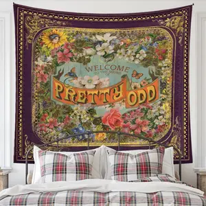 Vintage Letter & Flower & Border Pattern Tapestry for Room Decor, Aesthetic Classical Creative Wall Hanging Decor, Wall Art Decor for Home Living Room Bedroom Gallery Dinning Room trippy room decor Independence Day father's day gifts,Decorative Tree