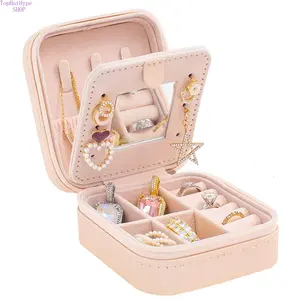 Women's Mini Travel Jewelry Organizer Box - Portable Mini Travel Products Case with Built-in Mirror, Compact Storage for Rings, Earrings, Necklaces, Lightweight Daily Accessory Thoughtful Gift