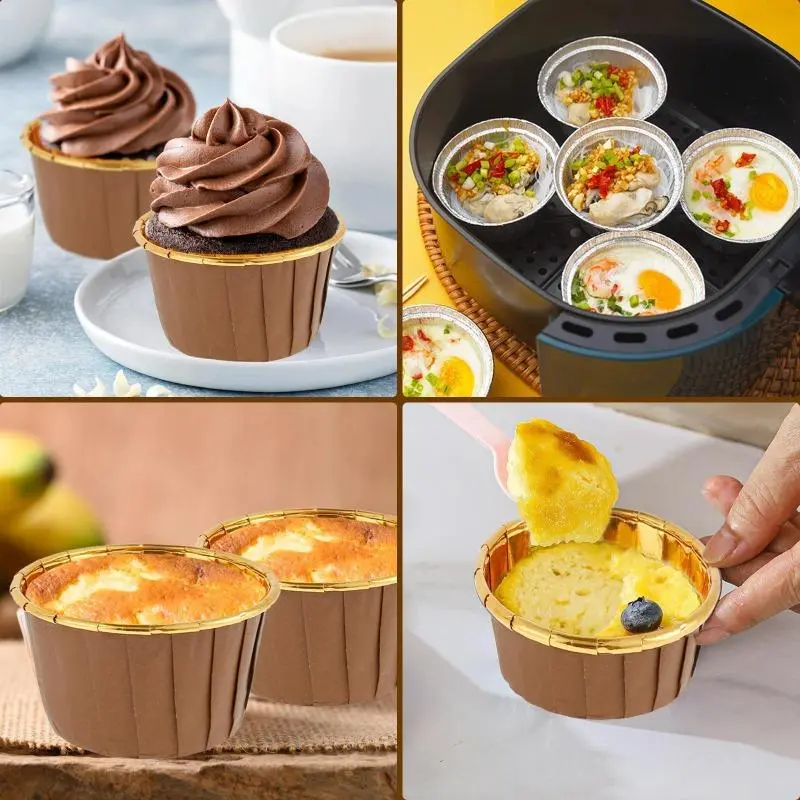 50pcs Foil Cupcake Liners Portable Heat Resistant Aluminum Cake Cups Non-stick Round Aluminum Muffin Liners Easy to Use Baking Tools