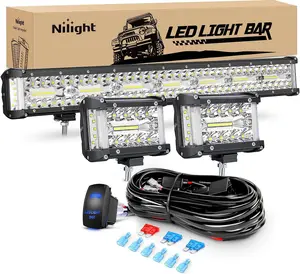 Nilight Side Shooter LED Light Bar Set, 20Inch Triple Row Spot Flood Combo Lights, 2PCS 4.3Inch LED Pod Lights with 5Pin Rocker Switch Wiring Harness Kit for Off-Road Fog Light   dealsforyoudays