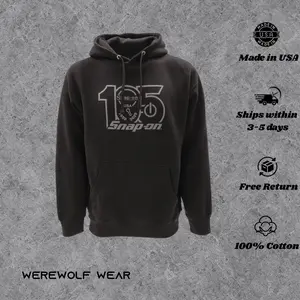 105th Black Snap-On Hoodie, Vintage Mechanic Workwear Pullover, Auto Repair Graphic Sweatshirt for Car Lovers & Truck Enthusiasts