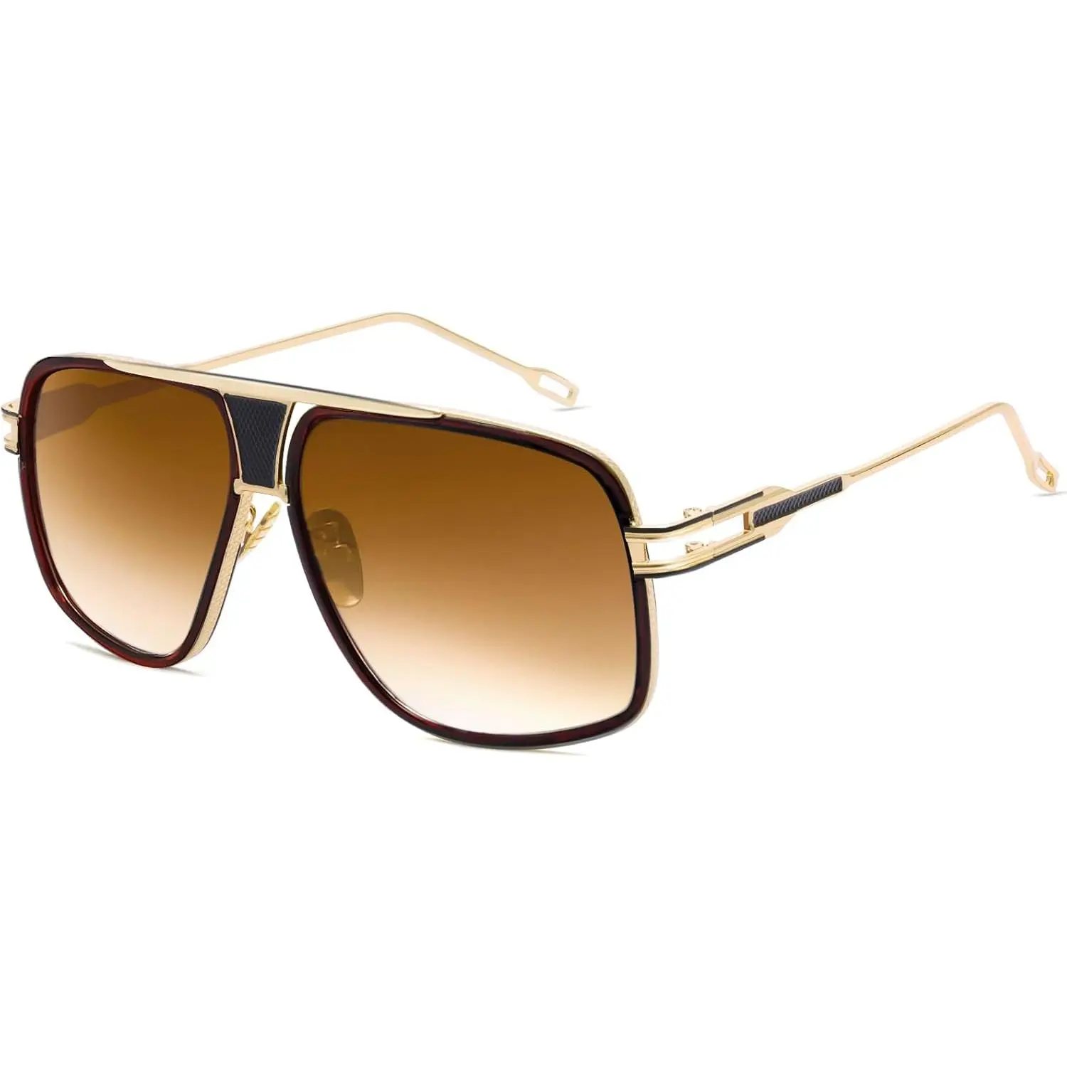 70s Aviator Sunglasses for Men, Oversized Gold Alloy Full Rim Frame, Retro Disco Designer Tinted Shades with UV400 Sun Protection