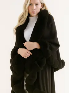 Women's Double Layered Faux Fur Cape Trimmed Multi Layer Faux Fur Cape One Size Fits Most S - XL Soft Faux Fur Trim Plush Warm Lightweight Outerwear