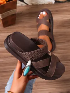 Women's Fashionable Braided Design Platform Sandals, Casual Comfortable Slingback Sandals for Summer, Female All-match Round Toe Shoes for Daily Wear, Girl