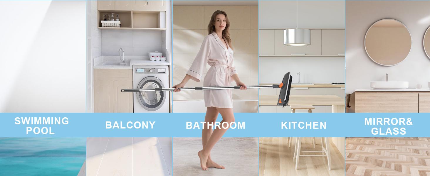 Floor Scrub Brush with Long Handle, cleaning brush,3 in 1 Scrape and Heavy-Duty Stiff Bristle Scrubber Brush for Cleaning Shower Bathroom, Patio, Garage, Kitchen, Wall and Deck Cozy Home Living