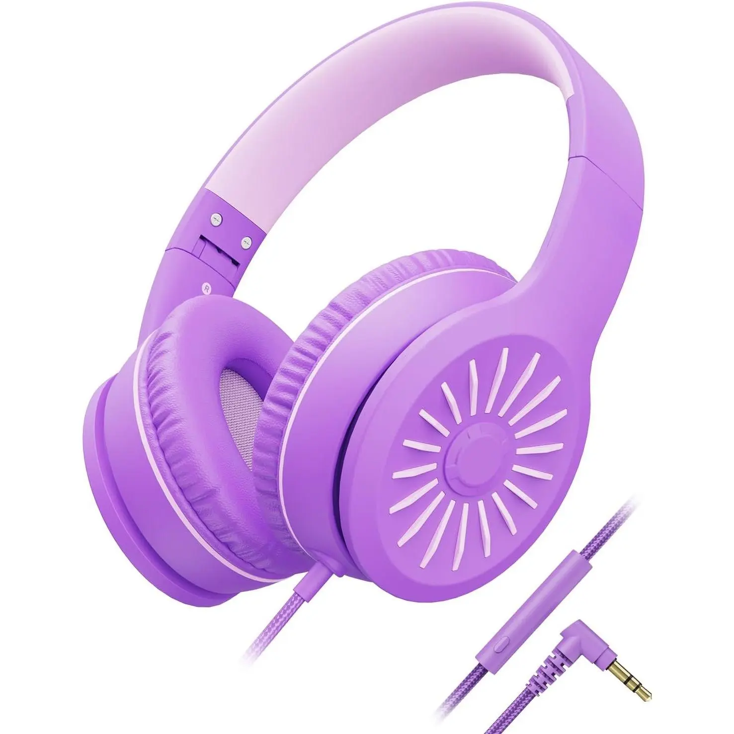 L-HPS033  Wired Headphones with Microphone, K16 On-Ear Headphones for Kids with 3.5MM Jack, Foldable Stereo Bass Headphones for Teens School Amazon Kindle, Fire, Chromebook, Tablet(Purple Pink)