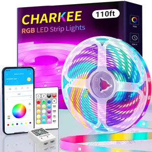 110FT LED Strip Lights for Bedroom, RGB Color Changing Lights with Music Sync, Bluetooth App & Remote Control, 24V LED Light Strip for Room, Kitchen, Party & Home Decor (1 Roll)