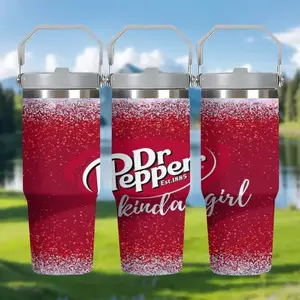 1pc 30oz,Vintage Red Dr Pepper Print Travel Mug with Handle Leak-Proof.Double-Wall Vacuum Insulated Cup for Hot & Cold Drinks, Perfect for Outdoor Travel, Birthday & Holiday Gifts,Travel Drinkware Tumbler