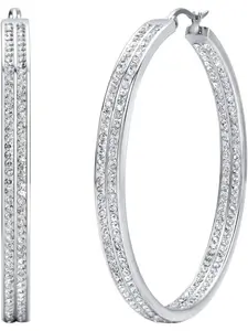 Women's Stainless Steel Pierced Large Hoop Earrings with Rhinestone Casual Trendy Jewelry