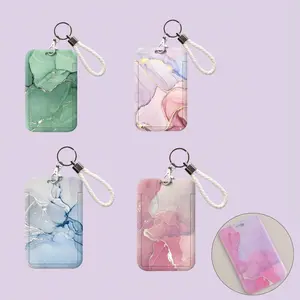 Marble Pattern ID Card Holder with Lanyard, 1 Count Creative Card Holder, Identification Badges & Supplies for Students School Card, Work Card, Door Card, Bus Card