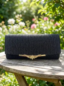 Trendy Glitter Ruched Envelope Clutch Bag, Floral Trim, Elegant Evening Handbag for Prom, Wedding & Formal Events