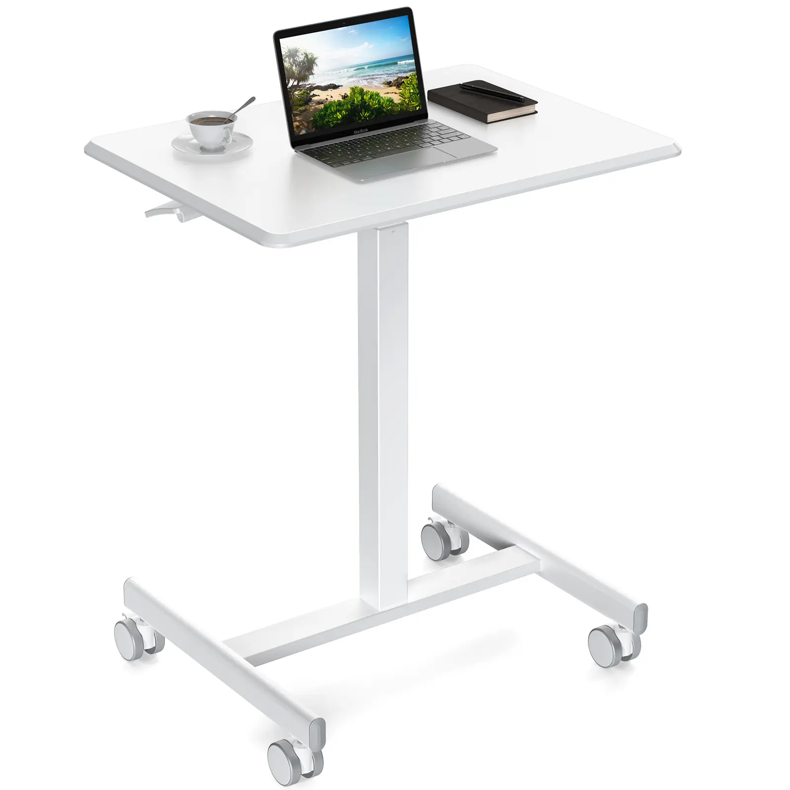 【Term begins】Adjustable Rolling Desk Laptop Computer Cart for Home, Office, Classroom,Overbed Convenient-Table White/Black