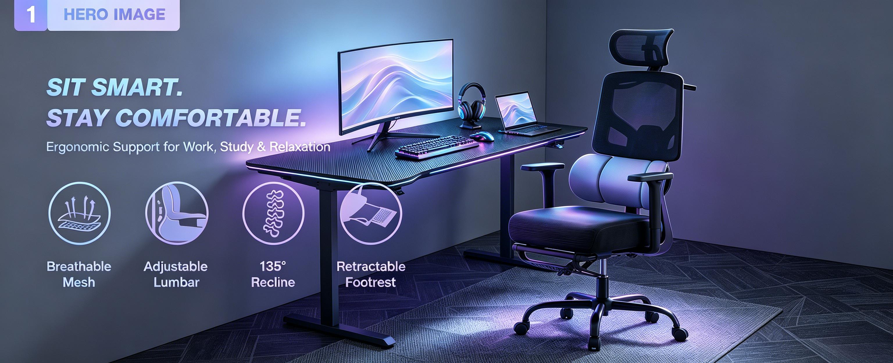 Mr IRONSTONE Ergonomic Office Gaming Chair with Footrest & Adjustable Lumbar Support, High Back Home Desk Chair, 90-135° Tilt Lock and Wide Cushion, Big and Tall Mesh Chairs for Man Woman, Black Task Chair, 400lbs Capacity Mr IRONSTONE Ergonomic Office Gaming Chair with Footrest & Adjustable Lumbar Support, High Back Home Desk Chair, 90-135° Tilt Lock and Wide Cushion, Big and Tall Mesh Chairs for Man Woman, Black Task Chair, 400lbs Capacity