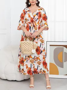 French Print Dress Women Spring Autumn 2026 New Waist Cinching Elegant Slimming Commuter Large Flower Geometric Pattern Tie Dress