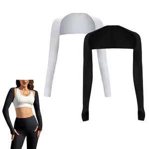 2 PCS Refreshing Shawl Arm Finger Protection Sun Cooling Shoulder Guard UV Protection Arm Sleeves Cooling Shawl Arm Sleeves, Shawl Fake Sleeves with Finger Holes, Cooling Scarf Arm Sleeves