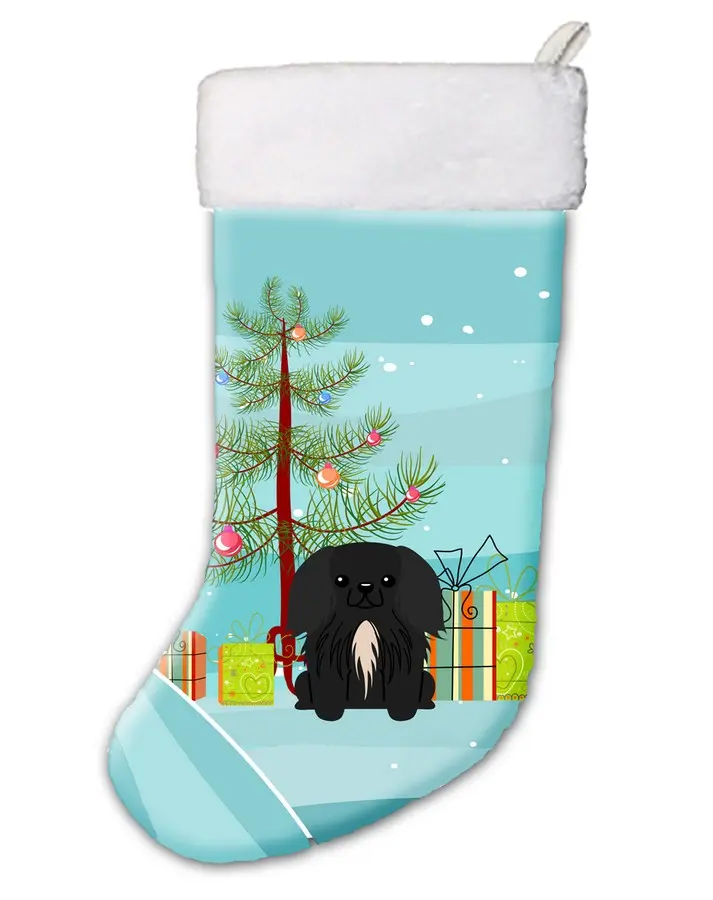 Carolines Treasures BB4232CS Artwork Merry Christmas Tree Pekingnese Black Festive Decoration Christmas Stocking