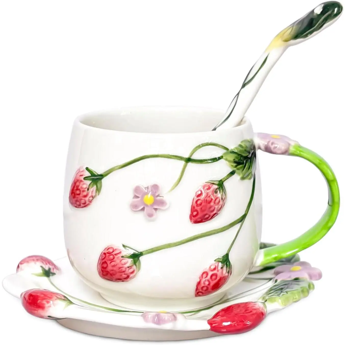 Strawberry Tea Cup with Saucer Ceramic Strawberry Coffee Mug (1, A)