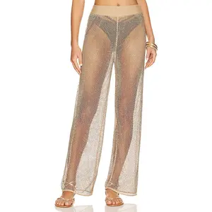 JONATHAN SIMKHAI Sullivan Crystal Mesh Pant in Bronze