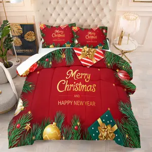 Merry Christmas comforter, a red Christmas bedroom decoration gift suitable for adults, including 1 comforter and 1 or 2 pillowcases without a core