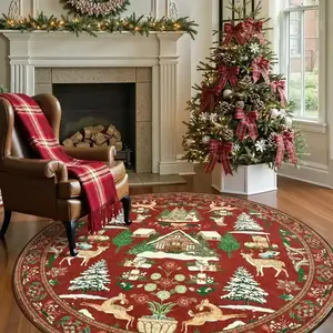 1 Piece. Round Rug for Living Room/bedroom. American Retro Farm Style Reindeer Rug, Home Decorative Rug. Perfect Holiday Gift. Soft, Comfortable Plush, Non-slip Mat. Machine Washable, Hand Washable, and Foldable. Suitable for Nurseries, Cloakrooms