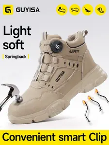 Guyisa Smart Buckle Safety Shoes, High Top Work Boots, Work Safety Footwear, Work Protective Shoes, Worker, Anti-Compression, Steel Toe, Kevlar Sole, Ideal for Heavy Industry, Shipbuilding, Mining