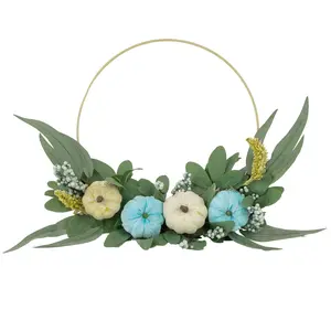 Northlight Blue Pumpkins & Foliage ThanksgivingHalf Wreath