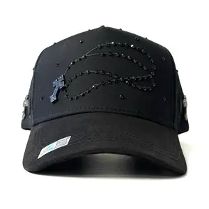 Premium high quality hat Rosario  all black rhinestones.